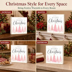 Christmas Decorations Pink Pine Tree Merry Christmas Wood Box Sign - Image 6