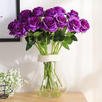 10pcs Purple Flowers Artificial Purple Rose with Stem Realistic Silk Flower - Image 3