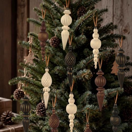 Vintage Christmas Ornaments, Rustic Finial Hanging Decor for Tree, 12pcs - Image 2