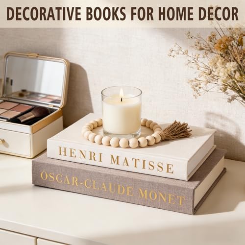 Decorative Books Set with Wood Bead Garland, Coffee Table Decor - Image 3