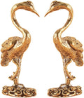 2‑Pack Brass Crane Figurines, 2.08" Mini Vintage Metal Red‑Crowned Crane Statue with Cloud Base, Oriental Style Small Bird Sculpture Ornament for Home Shelf Desk Decor, Collectible Gift by YahuLando