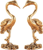 2‑Pack Brass Crane Figurines, 2.08" Mini Vintage Metal Red‑Crowned Crane Statue with Cloud Base, Oriental Style Small Bird Sculpture Ornament for Home Shelf Desk Decor, Collectible Gift by YahuLando
