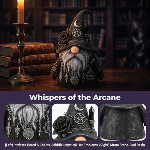 Gothic Gnome, Gothic Witch Gnome Figurine for Halloween Decorations, Home Shelves, Mantels & Home Garden Yard Decorations (Gothic Witchy Gnome) - Image 4