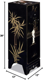 Black Lacquer Mother of Pearl Chinese Pedestal Cabinet - Image 7
