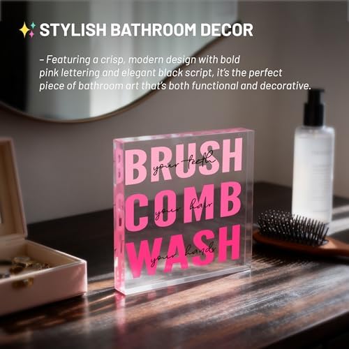Pink Bathroom Decor, Acrylic Bathroom Decoration Sign, Cute Bath Rules Art, Aesthetic Vanity Sign for Girls, Women, Dorm Room, Restroom, Pink School Supplies Decor - Image 6