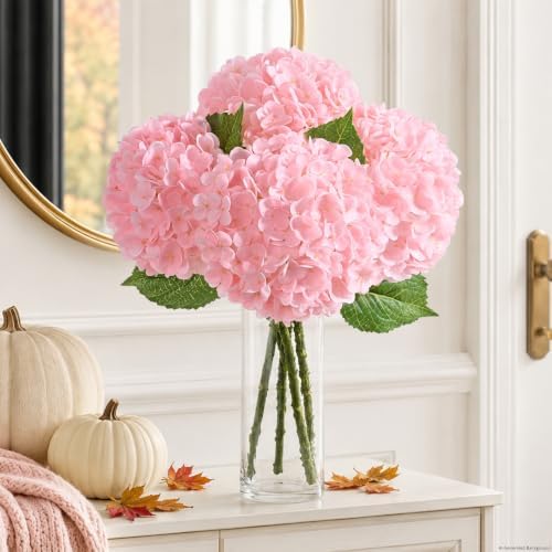 8 Pcs Real Touch Hydrangea Artificial Flowers, 21" Fake Flowers, Light Pink - Image 6