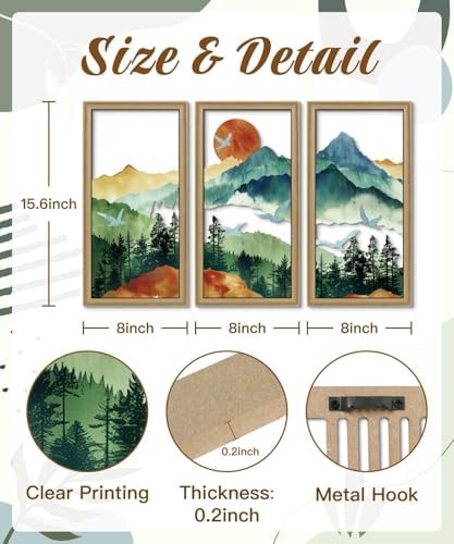 Putuo Decor Boho Mountain Wall Art Set of 3, Aesthetic Nature Landscape Mountain Wall Decor, Rustic Farmhouse Mid-Century Modern Artwork for Living Room, Bedroom, Office, 16.5 x 8.6 inch - Image 2