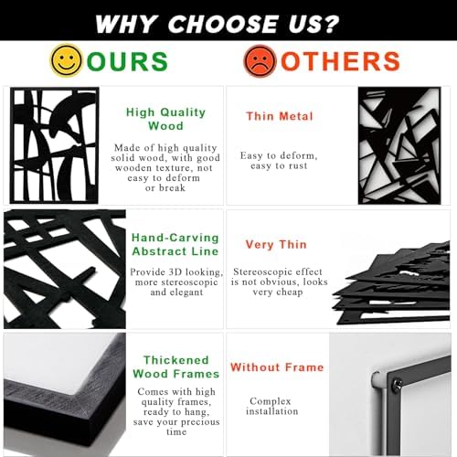 3D Wood Abstract Wall Art, Framed Black and White Wall Art, Modern Minimalist Black Wall Decor for Living Room Bedroom Bathroom Dining Room (Ready to Hang, 12x16 inches, Set of 3, Framed) - Image 6