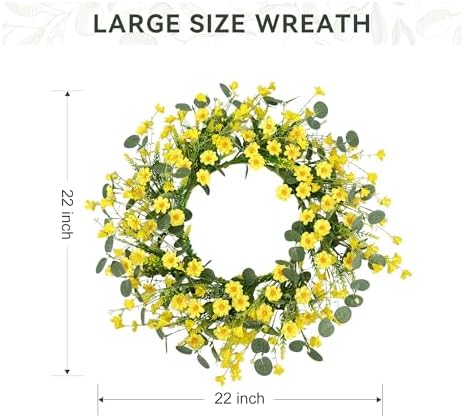 Pinkpum 22" Daisy Eucalyptus Wreath for Front Door, Artificial Spring Summer Floral Wreath for Front Door, Home Farmhouse Wedding Wall Window Decor - Image 2