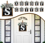 Ultra Large 14'' Last Name All Year Round Front Door Wreath with 26 Initial Letter Welcome Sign All Seasons Eucalyptus Garland and Bow Wreaths for Front Door Porch Farmhouse Decoration (S) - Image 5