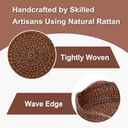 Hipiwe 10" Round Key Tray for Entryway Table Handwoven Wicker Basket Bowl - Image 6