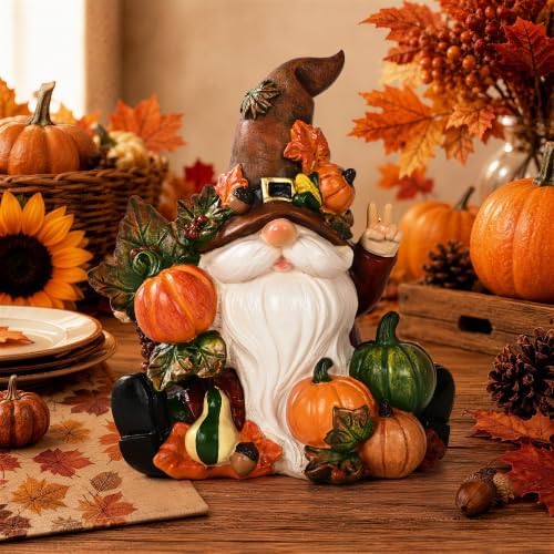 Fall Gnomes Pumpkin Statue for Thanksgiving Decorations 6in, Autumn Decor by Tisejoy