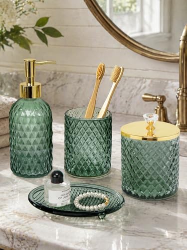 Haturi Glass Bathroom Accessories Set, Sage Green Bathroom Set, 4 Pcs - Image 6