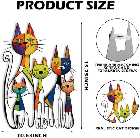 Wesiti Metal Cat Wall Art Decor Colorful Sculptural Mid Century 10.6x15.7 - Image 2