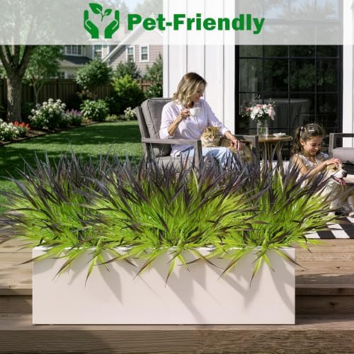 Uieke 28 Bundles Artificial Outdoor Plants UV Resistant Fake Grass Plants Faux Plastic Plants Greenery Shrubs for Home Garden Pathway Summer Decor, Deep Purple - Image 4