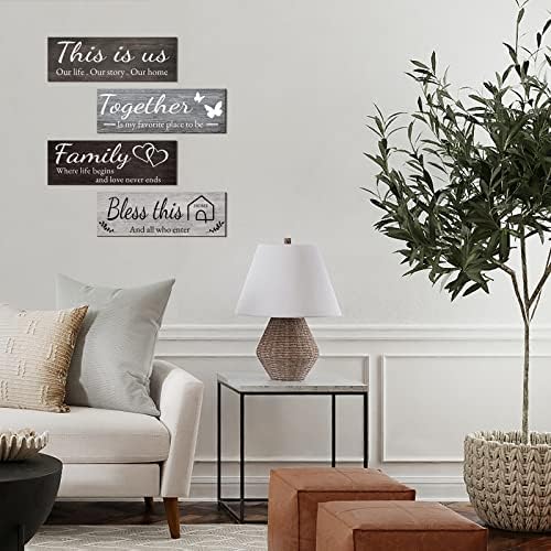 Joyhawk 4 Pieces Home Wall Decor Signs, THIS IS US/TOGETHER/BLESS THIS HOME/FAMILY Wall Decor For Living Room Bedroom, Rustic Wooden Farmhouse Wall Art Decor, 4.7 x 13.8 Inch(Mixed Color) - Image 6