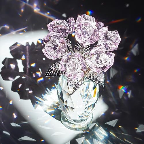 Pink Crystal Glass Rose Figurine Flower Home Table Centerpiece Decor - Image 2