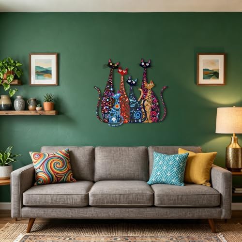 Wesiti Metal Cat Wall Art Decor Colorful Sculptures Mid Century 12x10 - Image 5