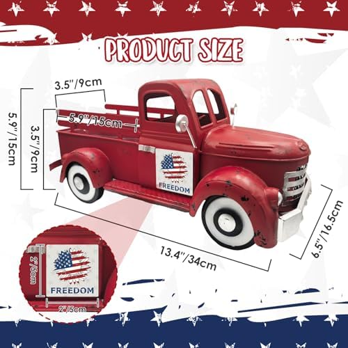 Apple Decor 13.4" Farmhouse Vintage Red Truck with 20 Magnets - Image 2