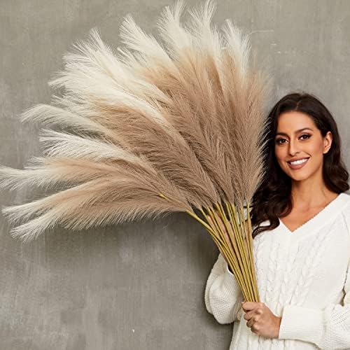 Faux Pampas Grass, 9 PCS 37''/3.1FT Tall Fluffy Fake Pompas Floral, Large Artificial Pompous Grass Branches for Floor Vase Fillers, Boho Farmhouse Room Wedding Decor (Mixed Color) - Image 2