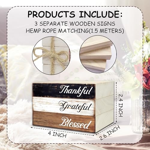 Decorative Books For Home Decor, Wood Book Stack For Table Decor, Thankful Grateful Blessed Decoration Books For Living Room Bookshelf Office, Thanksgiving Farmhouse Stacked Books Decoration (L77) - Image 2