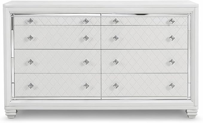 First of a Kind Shiney Contemporary 5 Piece King Bedroom Set High Gloss White - Image 5