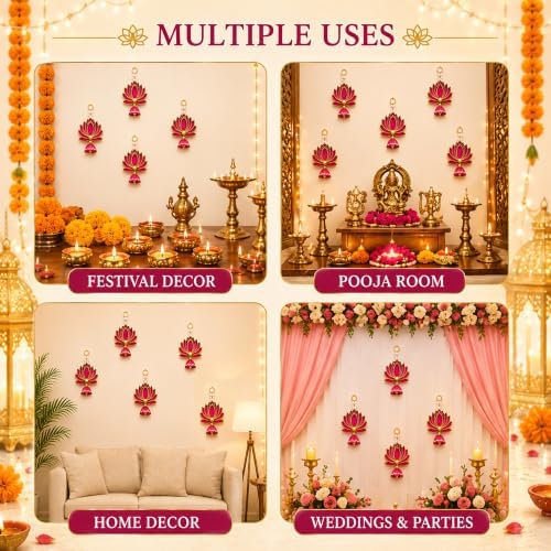 Lotus Hanging Wall Decor for Diwali, Home, Pooja, Temple, Festival Set of 6 - Image 5