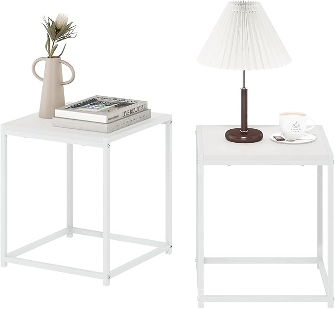 Furinno CAMNUS Side Table Set of 2, Metal Frame End Table, Square Open Frame by Furinno-FitsYourSpaceFitsYourBudget
