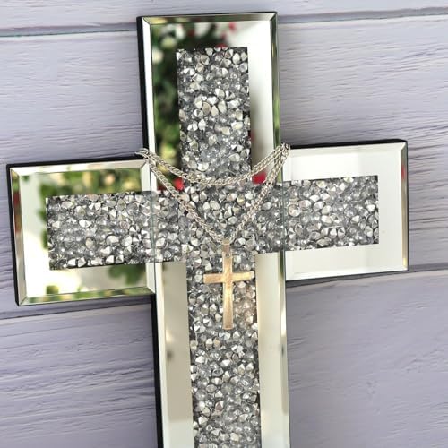 GIMORRTO Cross Wall and Table Decor, Glass Mirrored Surface, Modern Style, Religious Theme, Silver, 15 x 5 Inches, Indoor (15") - Image 2