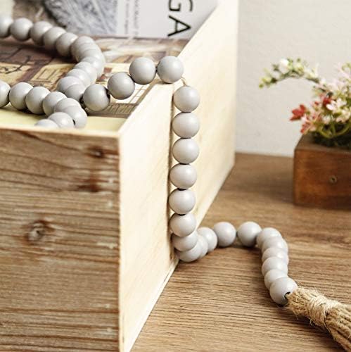 RAMIRABI 58in Wood Bead Garland, Farmhouse Rustic Country Decor, Gray - Image 4