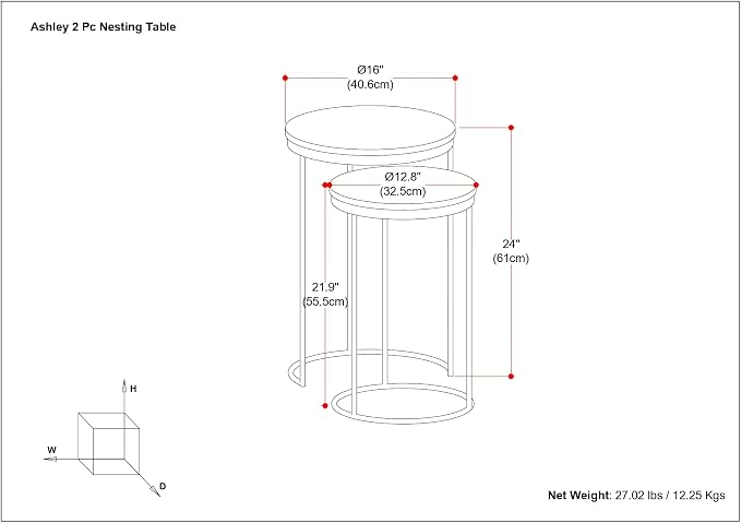 SIMPLIHOME Ashley Nesting Tables Set – 16 inch Wide Genuine Marble Top Metal - Image 3