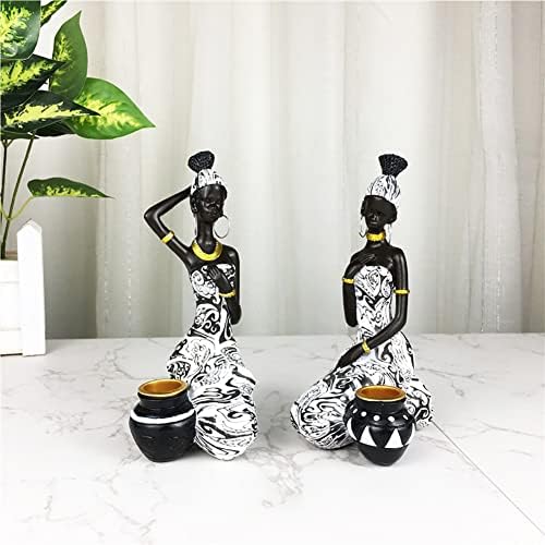 African Statues Art Sculptures Women Figure Girls Tribal Lady Figurine Black Women Home Decor Collectible Creative Vintage Gift Crafts (Black+White) - Image 7