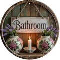 Bathroom Metal Sign 8x8in Round Vintage Plaque for Restroom Wall Decor Functional Home Gift by Unknown