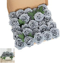 Artificial Flower Foam Rose 25pcs Real Looking Fake Rose with Stems Leaves for Home Decoration Party Garden Centerpieces DIY Wedding Bouquets（Grey） by Lansdowns