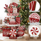 Mifoci 18 Pieces Christmas Candy Cane Tiered Tray Decor Wooden Signs - Image 4