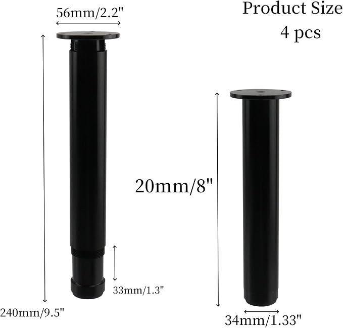 4 PCS Metal Adjustable Furniture Sofa Legs, Heavy Duty Bed Frame Center Support - Image 2