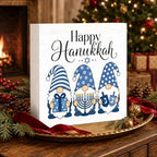 Christmas Decorations Happy Hanukkah Blue Gnome Wood Box Sign - Image 3
