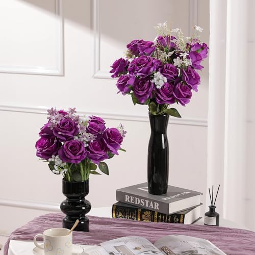 Nubry Artificial Silk Roses, 10Pcs Lifelike Fake Rose Bouquet, Purple Faux Flowers for Home Office Decor, Table Centerpiece, Wedding, Birthday Gift & Anniversary - Image 6