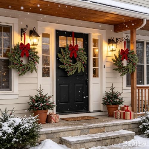 6 Pcs Mini Christmas Hanging Wreaths Artificial Cedar Cypress Pine Greenery with Pine Cones & Red Berries Small Rustic Farmhouse Wreath for Cabinets Front Door Porch Window Wall Holiday Winter Decor - Image 2