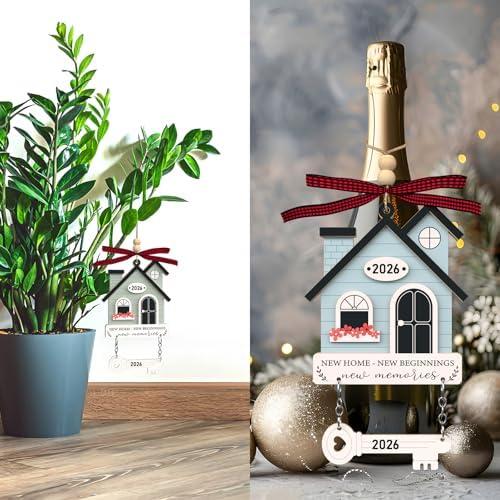 2Pcs House Warming Gifts New Home Ornament 2026 - Wooden First New Home Gift Idea for Couple, Women, or Families - 3D New House Keepsake with Key Design(Brown+Blue) - Image 4