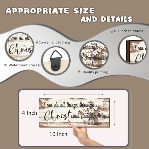 4 Pieces Beige Bathroom Decor Farmhouse Bible Verses Wall Decor Christian Signs Religious Art for Home Motivational Prayer Wall Art for Living Room Office Bedroom Bathroom(Beige, 10x4") - Image 4