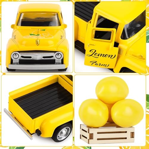 Lemon Truck Decor Vintage Metal Truck Tiered Tray Decor Lemon Party Decorations Summer Farmhouse Yellow Car with Mini Fake Lemons for Home Kitchen Tabletop Centerpiece Supplies - Image 7