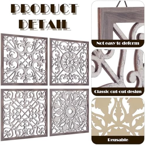 Tatuo 4 Pcs Wood Wall Decor Farmhouse Panels Rustic, Square, Brown, White - Image 2