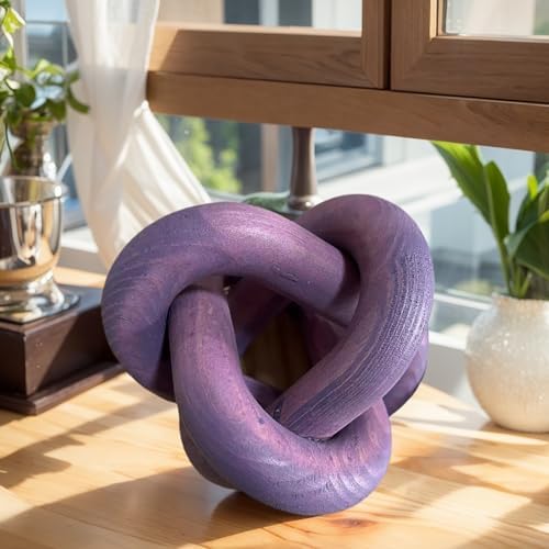 Wood Knot Chain Link Decor - 3 Link Boho Wooden Hand Carved Decorative Wooden Links Knots for Coffee Table Entryway Modern Farmhouse Shelf Decoration (Purple) - Image 6