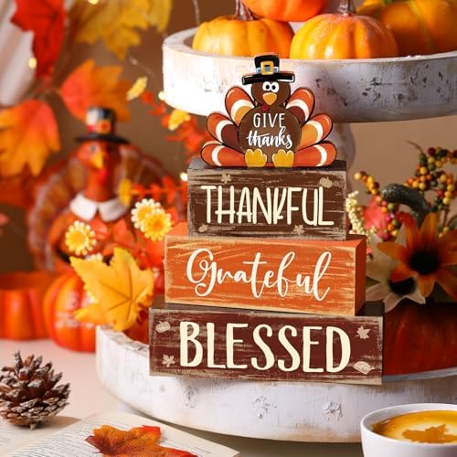 4 Pcs Thanksgiving Decor for Home Thankful Turkey Table Centerpiece Signs - Image 5