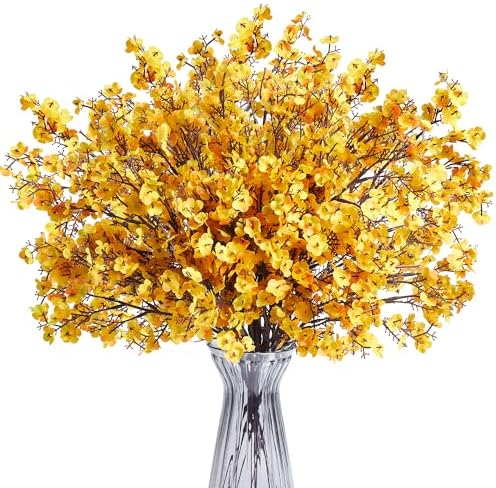SITUMEIZI 6Pcs Artificial Baby's Breath Flowers 19.3 Inch Silk Gypsophila Bundles Real Touch Fake Flowers for Wedding, Home Decor, Fall Centerpieces DIY Floral Arrangement(Deep Yellow) by SITUMEIZI