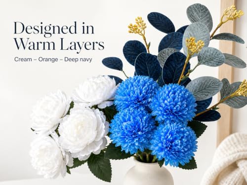 Artificial Flower Bouquet with Vase,Fake Flowers Peony Mums Eucalyptus - Image 5