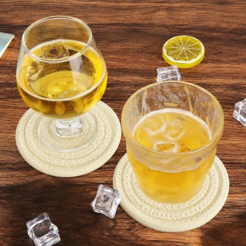 ABenkle 8 Pcs Drink Coasters with Holder, Cotton Woven Absorbent Coasters for Drinks, Minimalist Home Decor Coaster Set for Wooden Tabletop Protection Table, 4.3 inches - Image 6