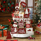Shellwei 21 Pcs Christmas Tiered Tray Decor Set Plaid Christmas Table Sign - Image 6
