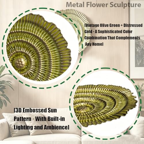 Metal Wall Sculpture, 10'' Round Textured Radiant Sunburst Wall Decor - Image 3